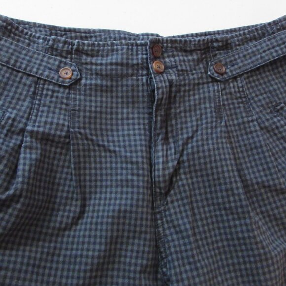 Sundance 'Vie De Reve' Cotton/Linen Navy Check High Rise Paperbag Ankle Pants 8 - Picture 8 of 16